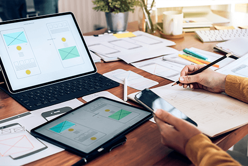 Web designer working on website ux app development