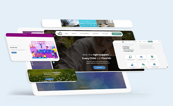 Website mockup for Halls Homes for Young People