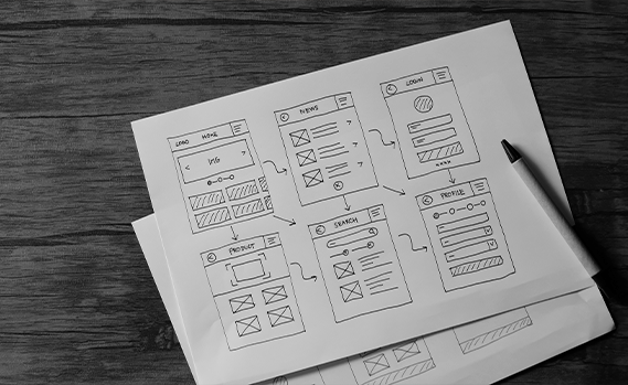 Website wireframe on paper