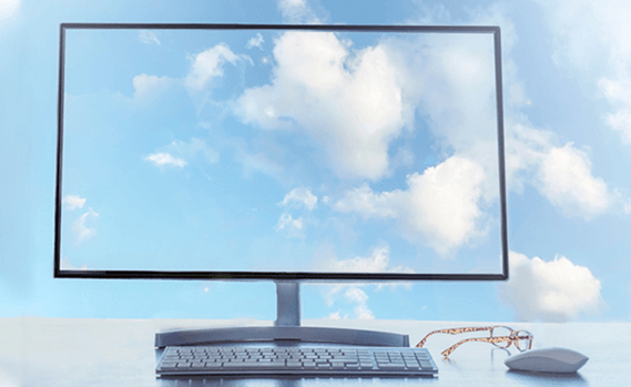 Desk and monitor outline showing cloud behind